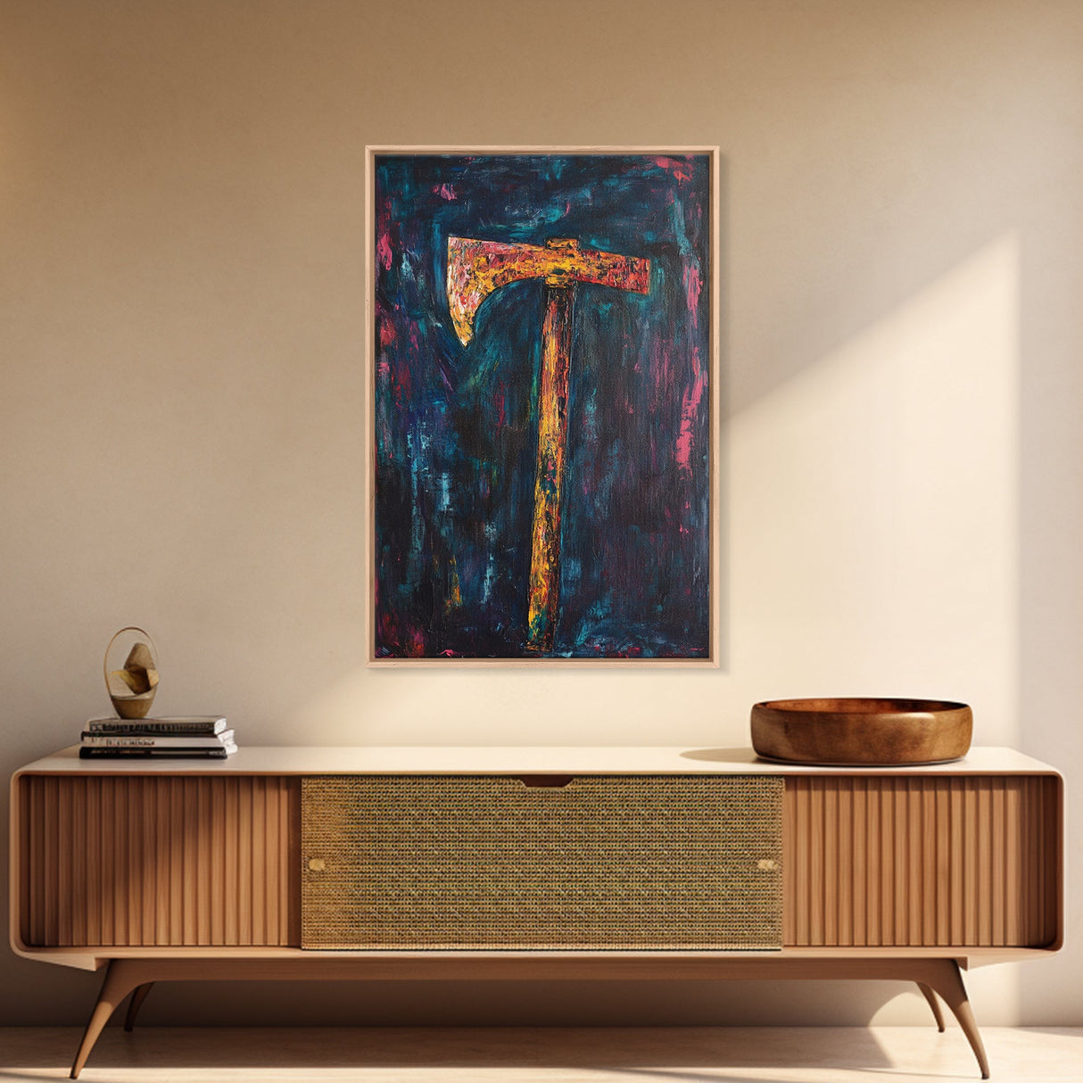 Rustic Axe Painting, dark romance painting, moody art, abstract texture art, framed canvas print, original painting, gift idea, southwest wall art