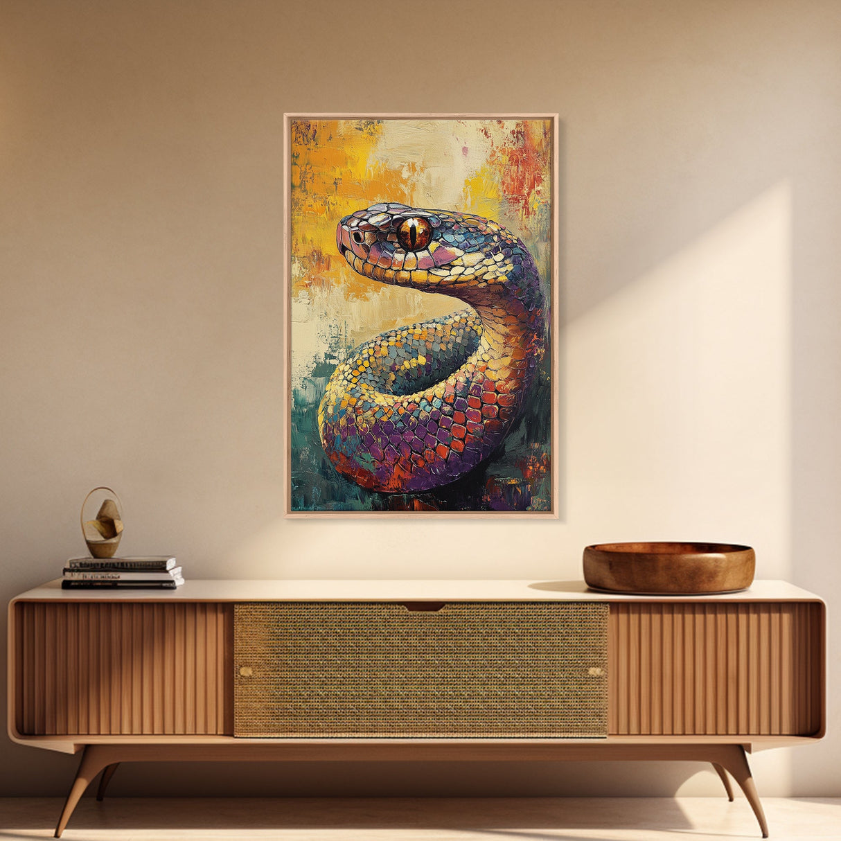 Snake Close-Up, Bold Reptile Painting, Southwest Art, Moody Animal Art, Desert Wall Art, Unique Home Decor, Canvas Print