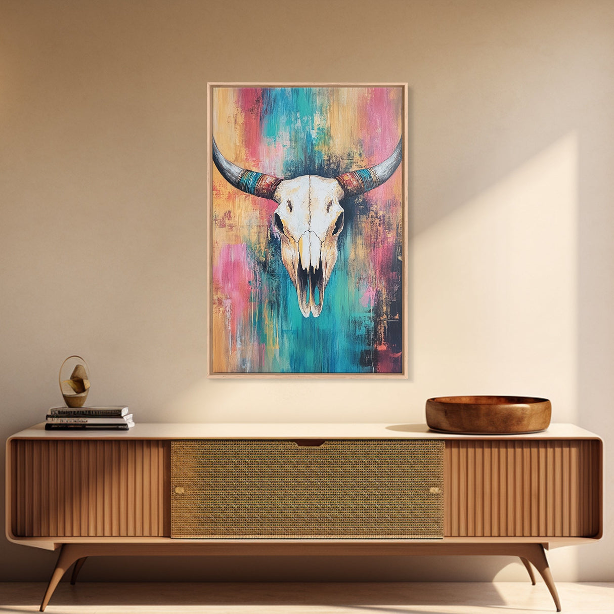 Southwest Wall Art, Skull Art, Rustic Decor, Boho Art, Framed Canvas Print, Western Aesthetic, Farmhouse Art, Above Couch Art, Gift Idea