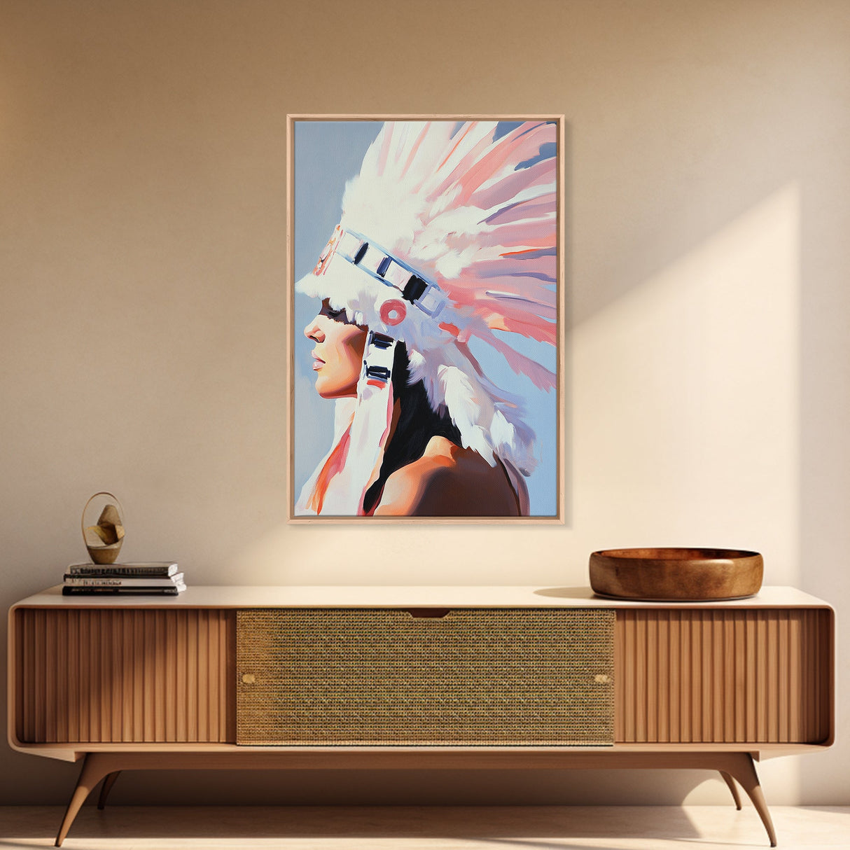 Goddess Art Print, Light Pink Wall Art, Afrocentric Wall Art, Framed Canvas Print, Moody Art, Boho Aesthetic, Bedroom Art, Gift Idea