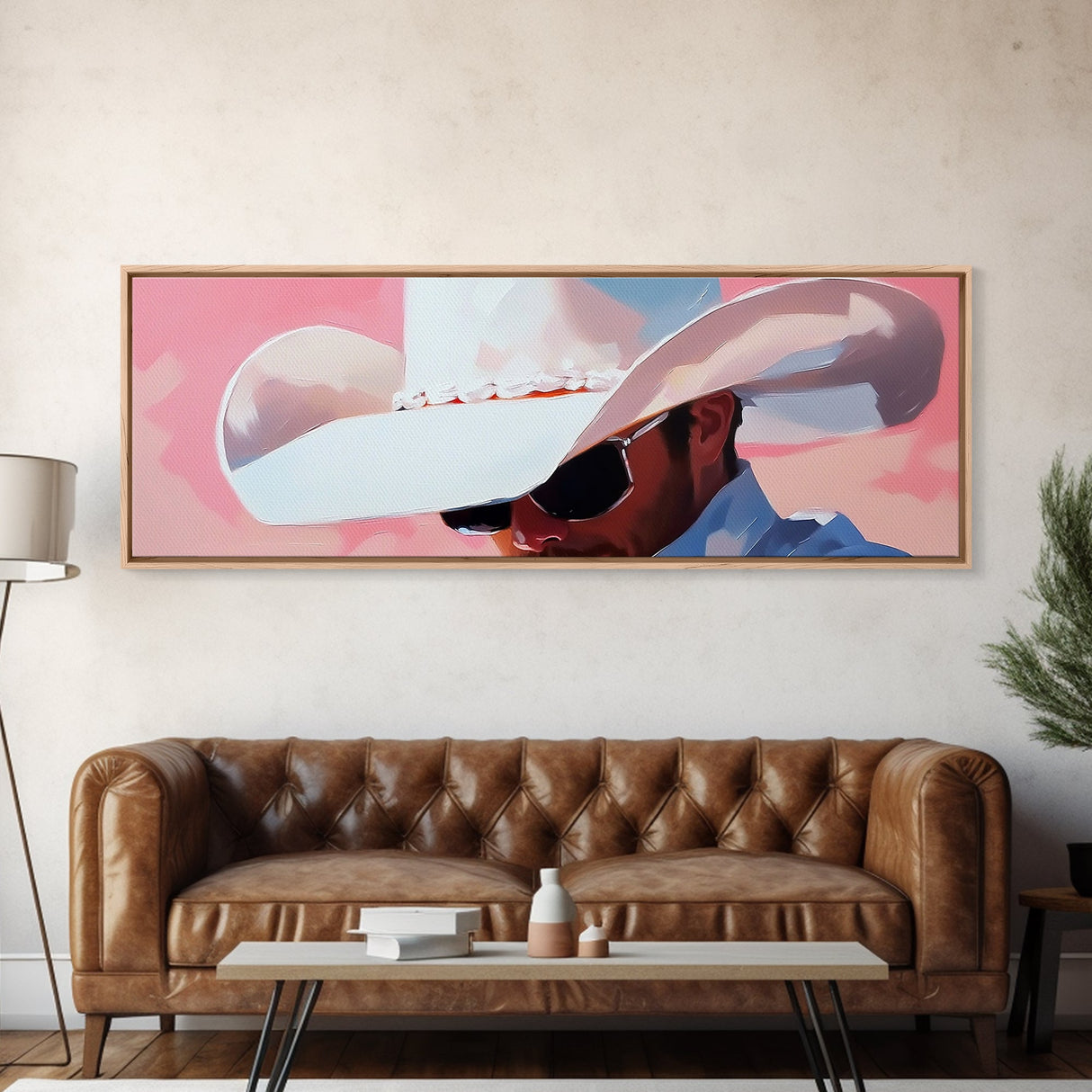 Cowboy Portrait, Pink Abstract Art, Southwest Wall Art, Canvas Print, Light Pink Wall Art, Rustic Decor, Living Room Art