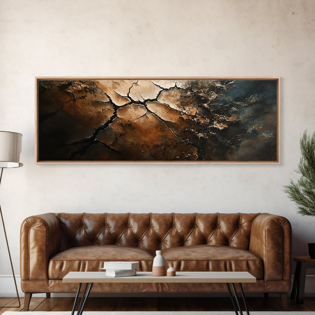 Wabi Sabi Wall Art, Framed Canvas Print, Cracked Earth Painting, Moody Art, Rustic Decor, Extra Wide Art, Abstract Landscape Art, Gift Idea