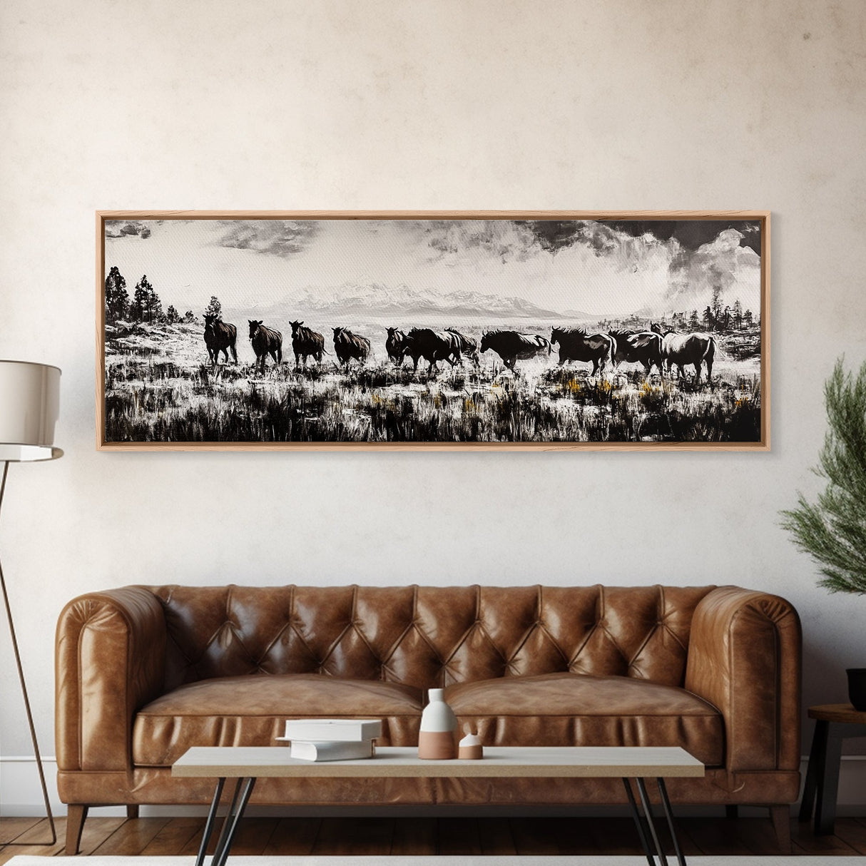 Black And White Wall Art, Framed Canvas Print, Vintage Horse Art, Rustic Wall Art, Extra Wide Art, Moody Art, Western Art, Above Bed Art