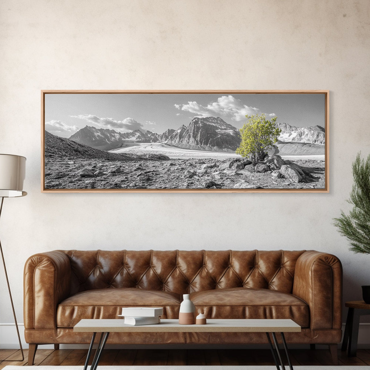 Mountain scene, mountain painting, landscape painting, wabi sabi art, nature art, minimalist art, framed canvas print, extra wide art