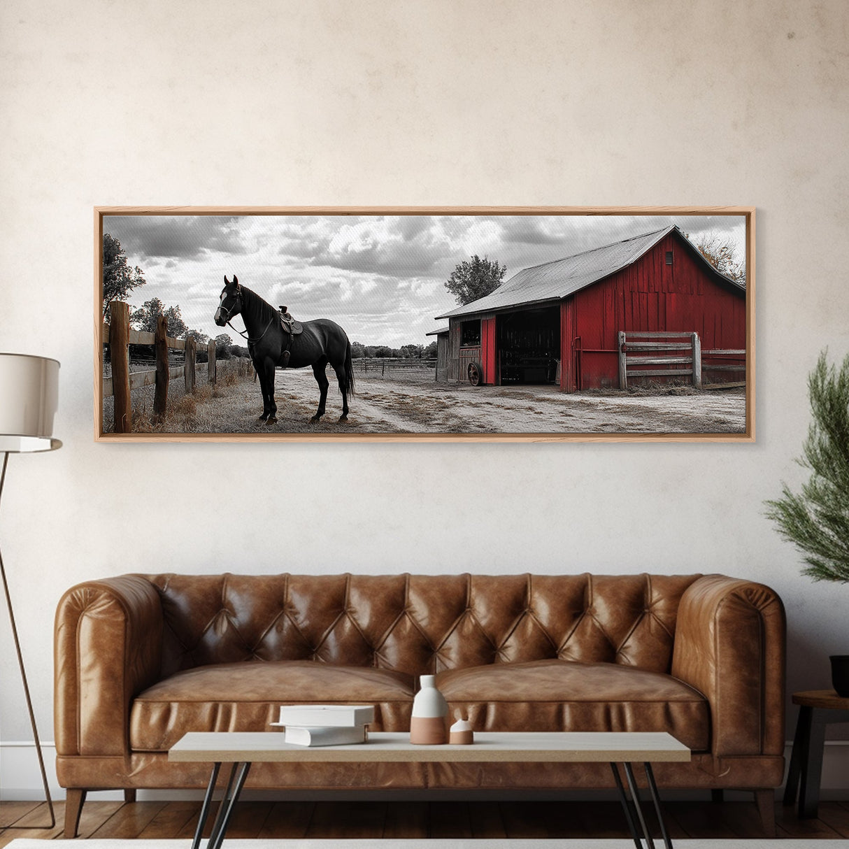 Barn Horse, Rustic Art, Farmhouse Art, Vintage Horse Art, Rural Wall Art, Extra Wide Art, Framed Canvas Print, Guest Room Art