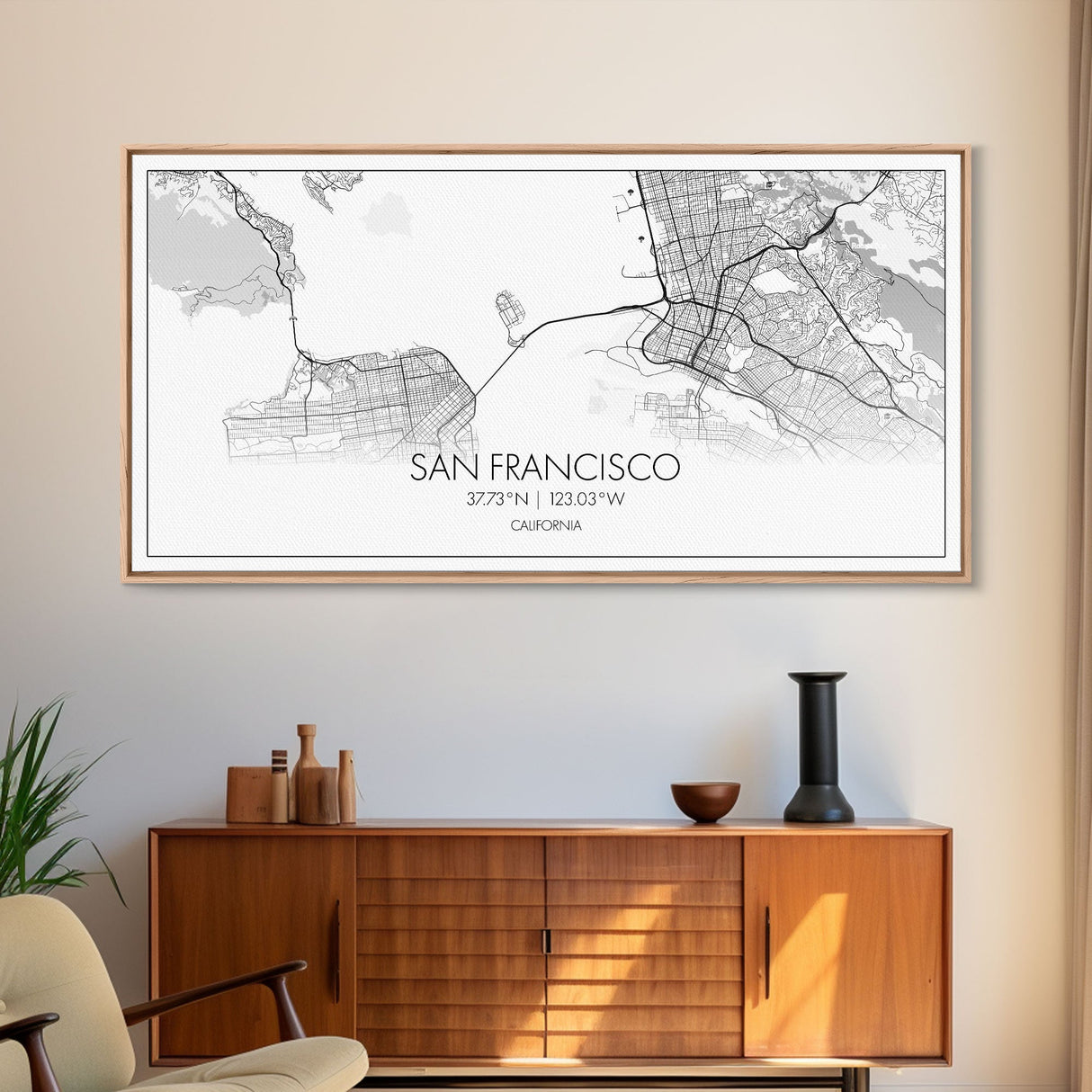 San Francisco City Map, California Art, Map Print, Modern Wall Art, Wall Art, Canvas Art, Bookshelf Décor, Dining Room Prints, City Wall Art