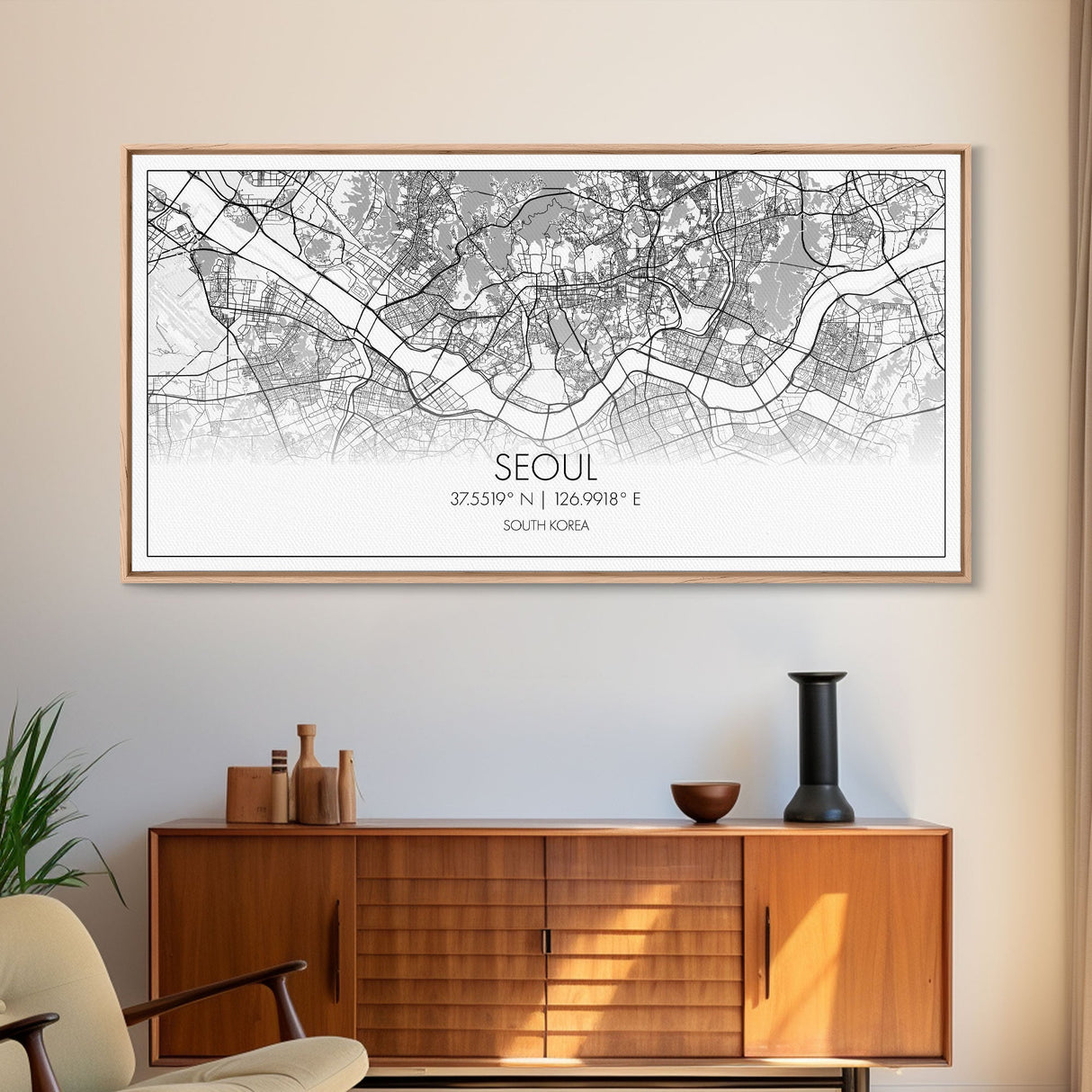 Seoul City Map, South Korea Art, Map Print, Modern Wall Art, Wall Art, Canvas Art, Thank You Gift, College Dorm Décor, Panoramic Art