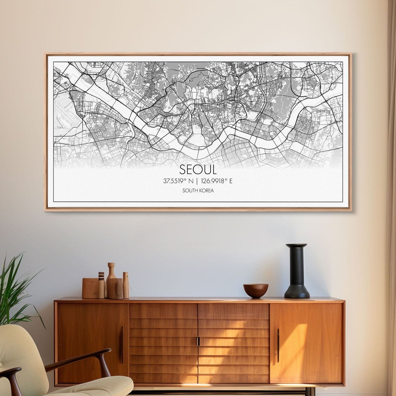 Seoul City Map, South Korea Art, Map Print, Modern Wall Art, Wall Art, Canvas Art, Thank You Gift, College Dorm Décor, Panoramic Art