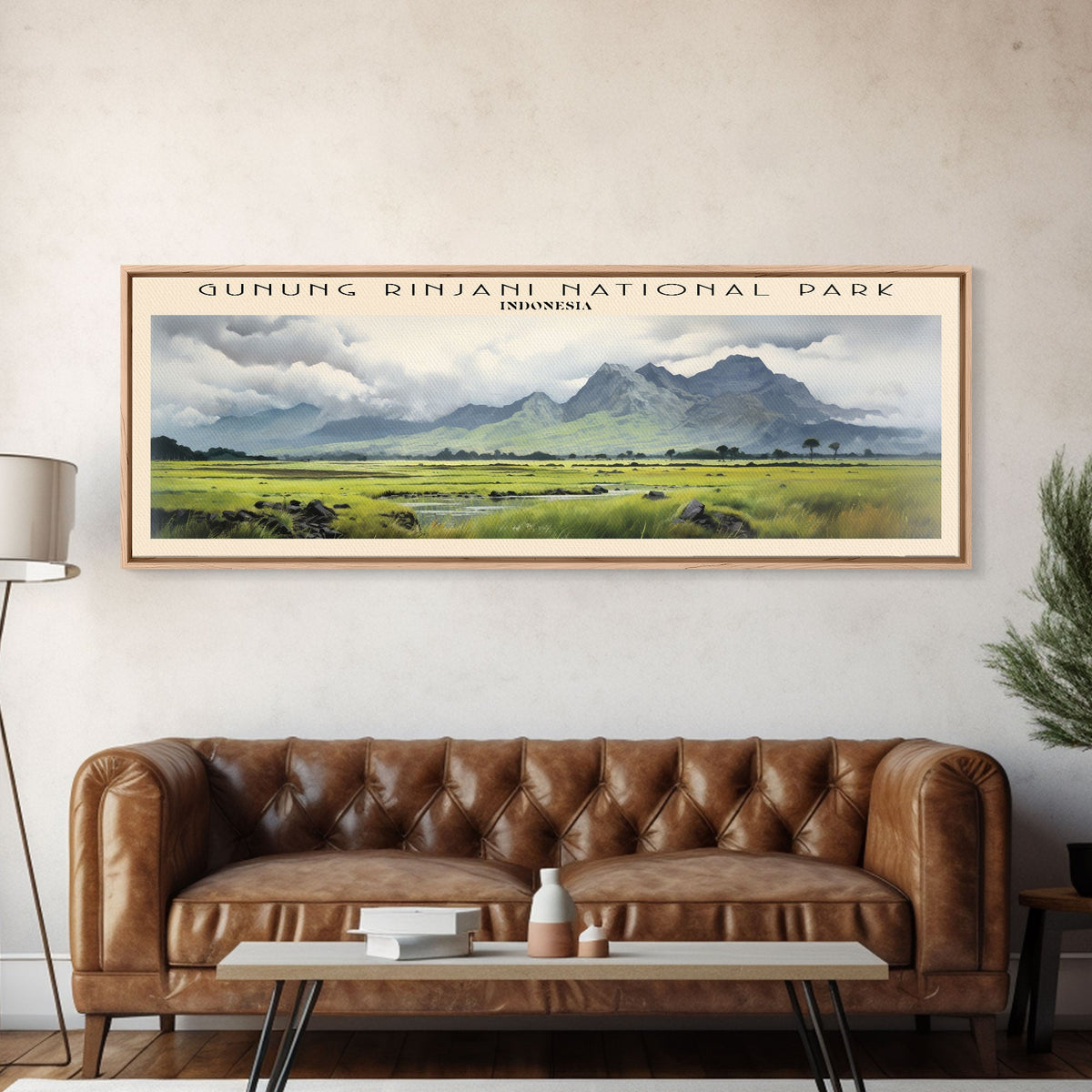Gunung Rinjani National Park COUNTRY | Framed Travel Poster Canvas Print | Trendy Wall Art | Watercolor Painting | Living Room Art | Unique Art