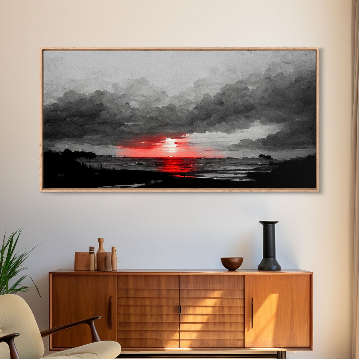 Creepy Blood moon canvas print, dark fantasy art, black and white art, Halloween, spooky art, horror landscape art