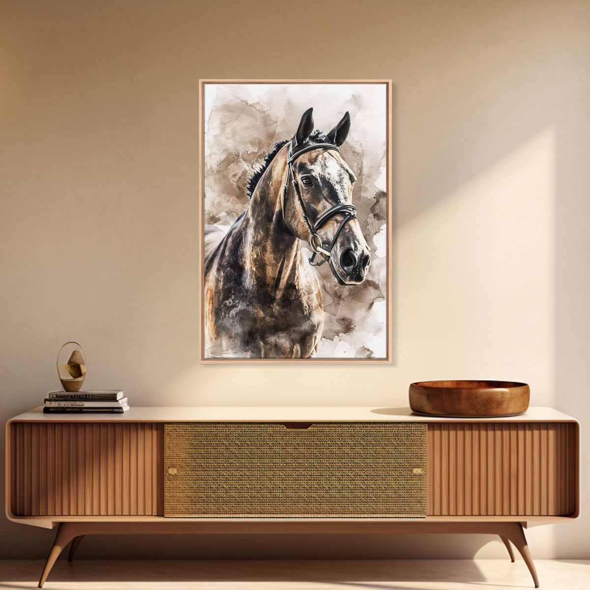 Majestic Horse Portrait in Sepia - Framed Canvas Print, Rustic Living Room Art, Western Bedroom Decor, Equestrian Art, Wall Art