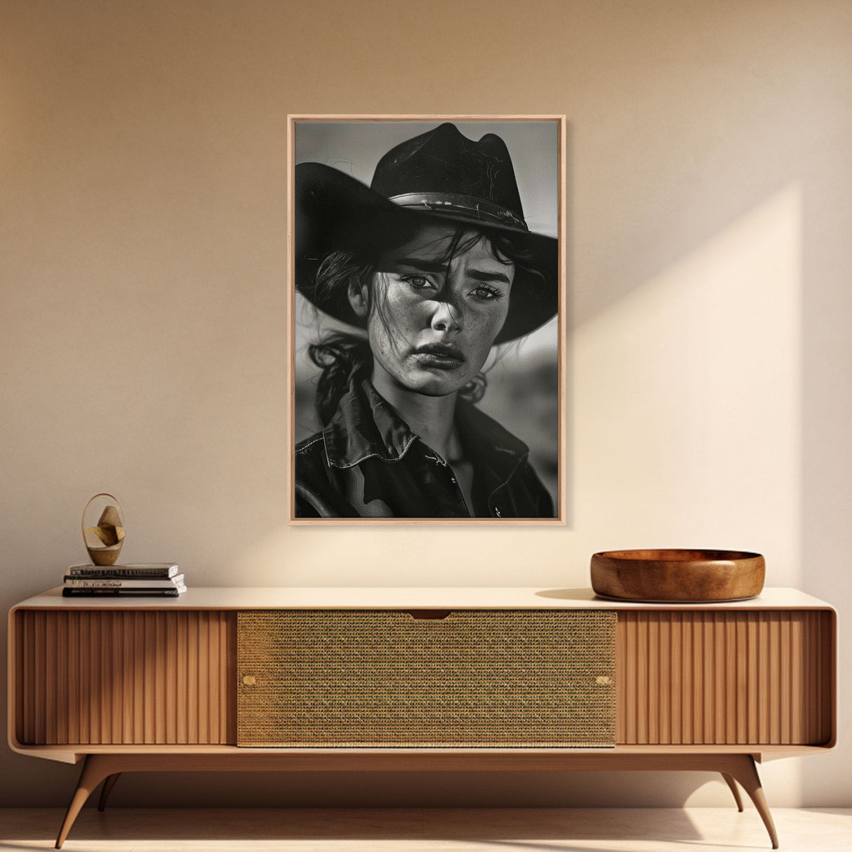 Intense Black and White Portrait of a Female Cowboy for Western Wall Art, Canvas Prints, Rustic Home Decor, Living Room Art, Bedroom Art