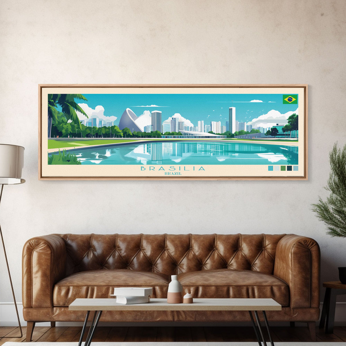 Brasilia, Brazil Panoramic Travel Poster Canvas Print, Brasilia, Brazil Painting, Brazil Art, Brasilia Panoramic Travel Art, Travel Painting