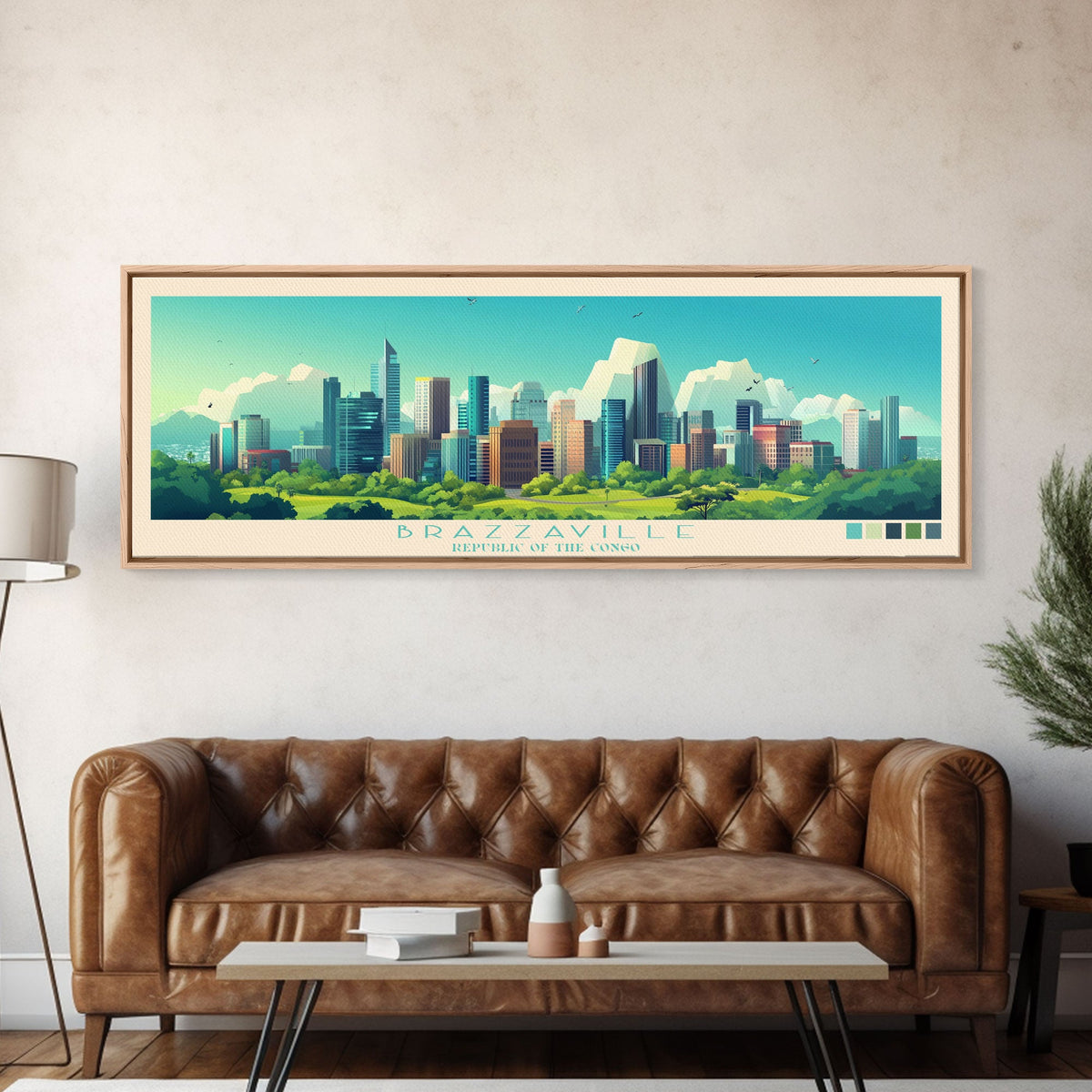 Brazzaville, Republic of the Congo Panoramic Travel Poster Canvas Print, Brazzaville, Republic of the Congo Painting, Republic of the Congo Art, Brazzaville Travel Art, Living Room Painting