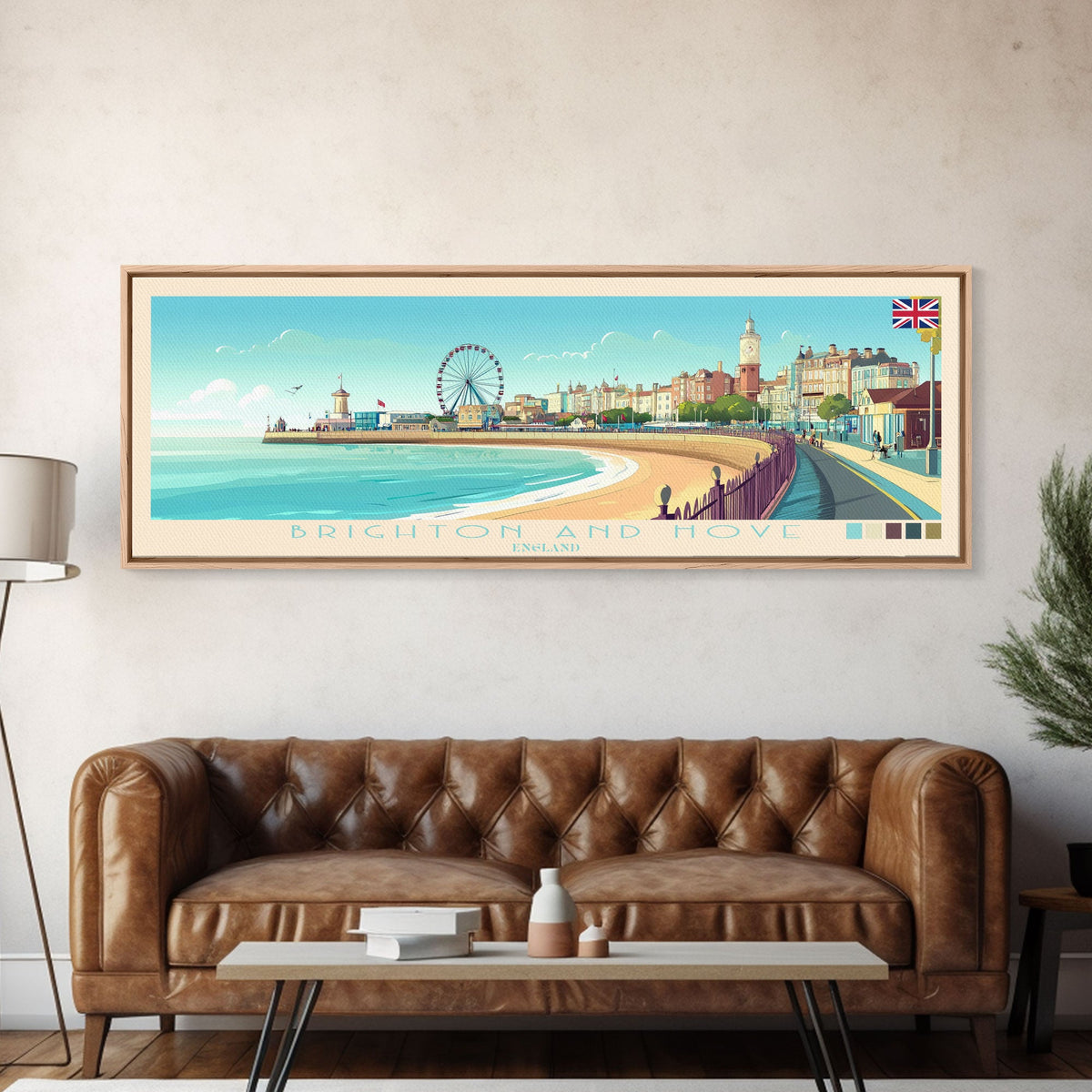 Brighton and Hove, England Travel Poster Panoramic Canvas Print, Brighton and Hove, England Painting, England Art, Brighton and Hove Travel Art, Guest Room Painting