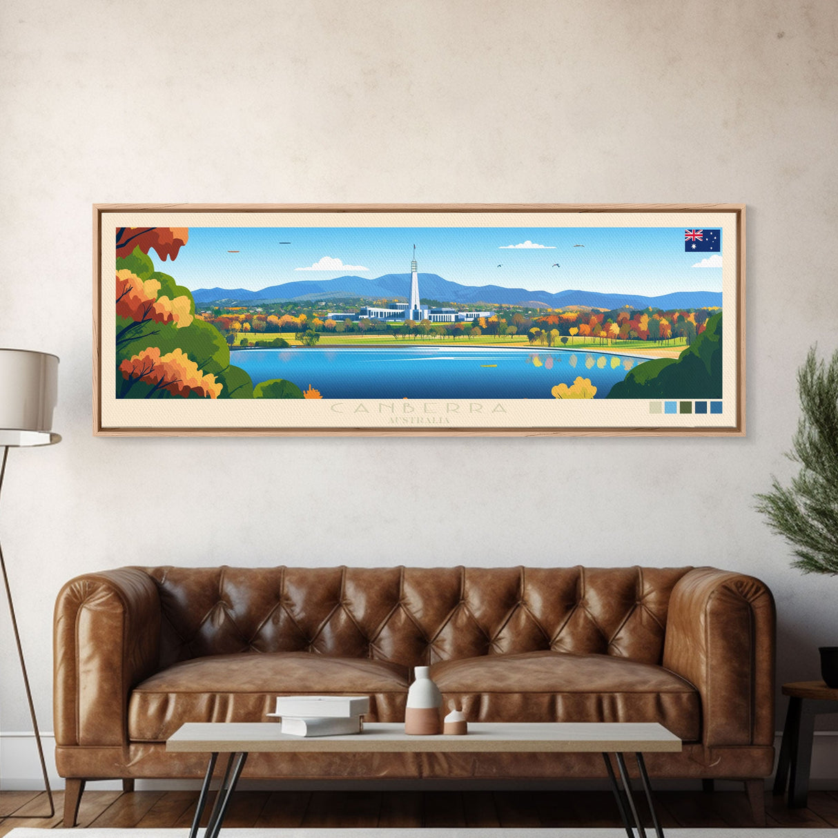 Canberra, Australia Panoramic Travel Poster Canvas Print, Canberra, Australia Painting, Australia Art, Canberra Travel Art, Guest Room Painting