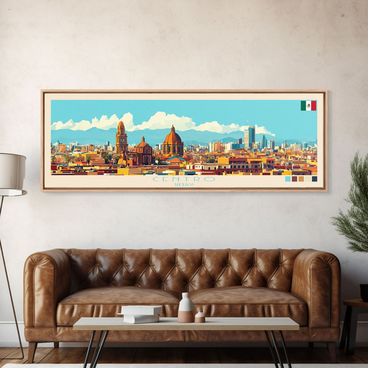 Centro, Mexico Panoramic Travel Poster Canvas Print, Centro, Mexico Painting, Mexico Art, Centro Travel Art, Guest Room Painting