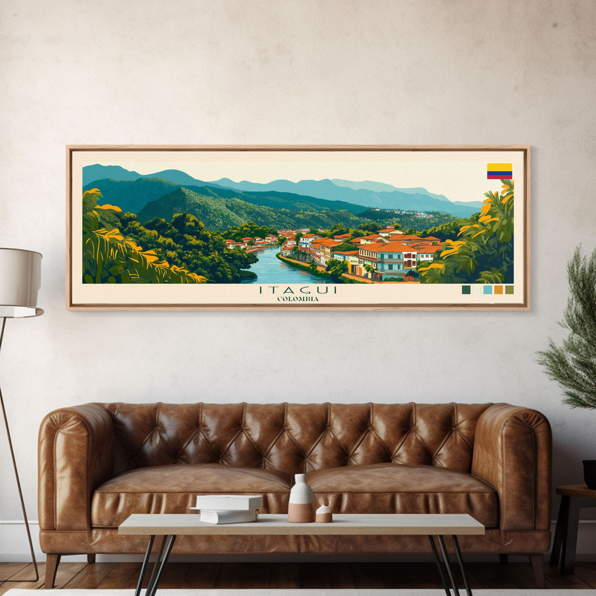 Panoramic Travel Poster Itagui, Colombia Canvas Print, Itagui, Colombia Painting, Colombia Art, Itagui Travel Art, Guest Room Painting