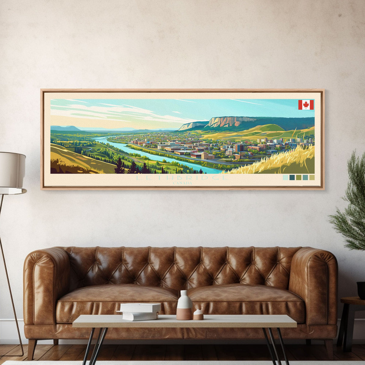 Lethbridge, Canada Panoramic Travel Poster Canvas Print, Lethbridge, Canada Painting, Canada Art, Lethbridge Travel Art, Living Room Painting