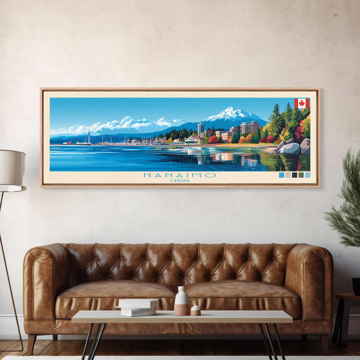Nanaimo, Canada Panoramic Travel Poster Canvas Print, Nanaimo, Canada Painting, Canada Art, Nanaimo Travel Art, Guest Room Painting