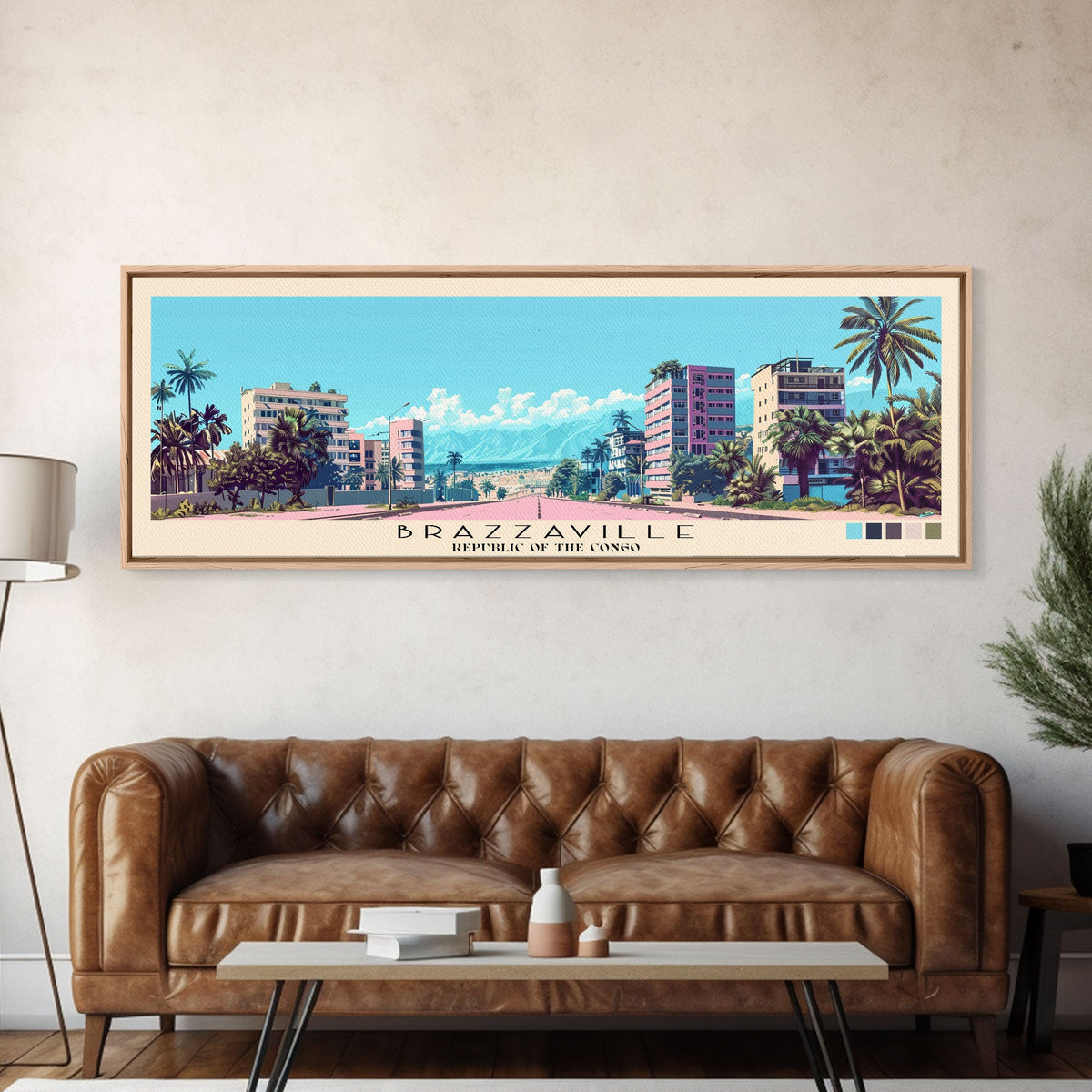 Brazzaville, Republic of the Congo Panoramic Canvas Print, Brazzaville, Republic of the Congo Painting, Republic of the Congo Art, Brazzaville Travel Poster, Travel Art, Guest Room Painting