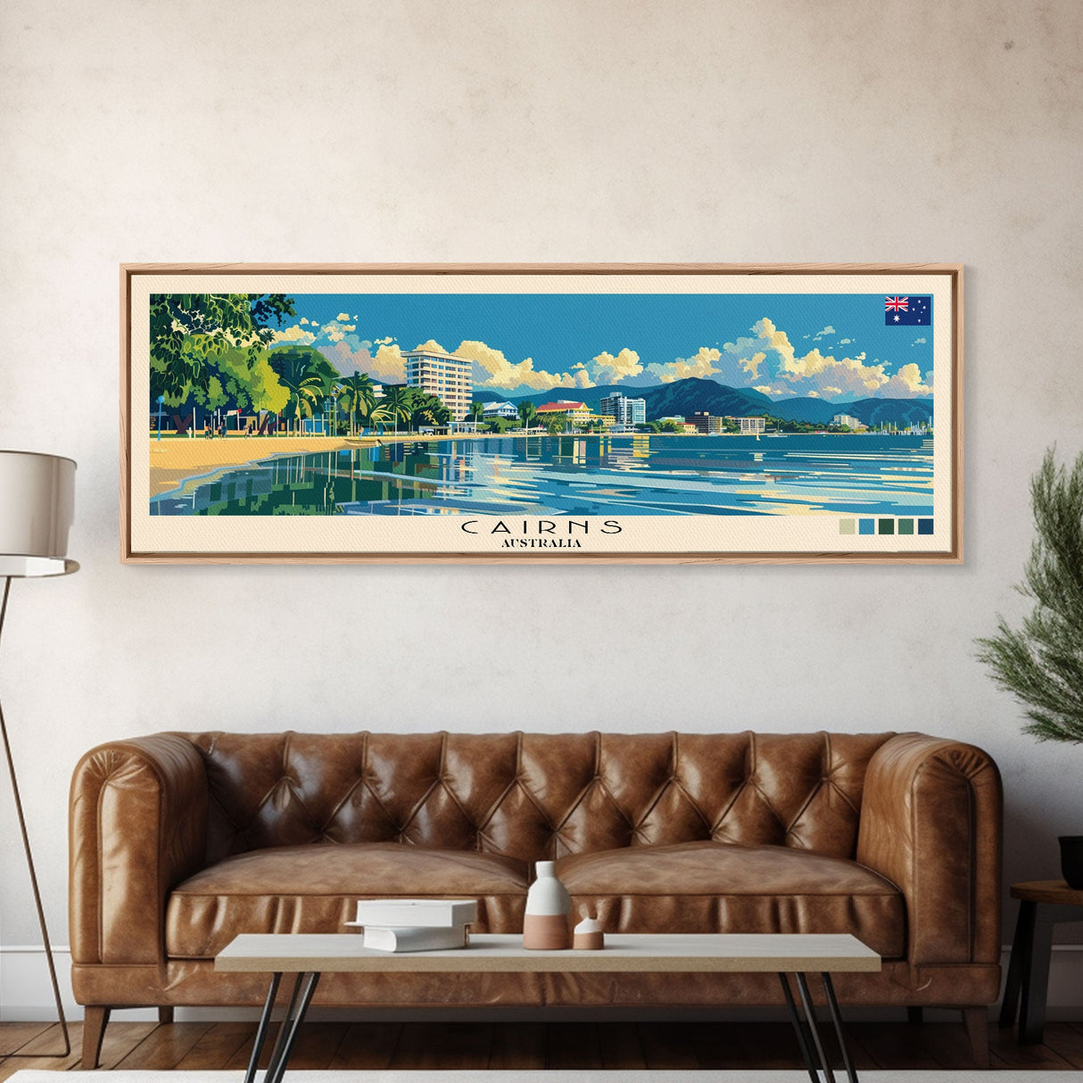 Cairns, Australia Panoramic Canvas Print, Cairns, Australia Painting, Australia Art, Cairns Travel Poster, Travel Art, Living Room Painting