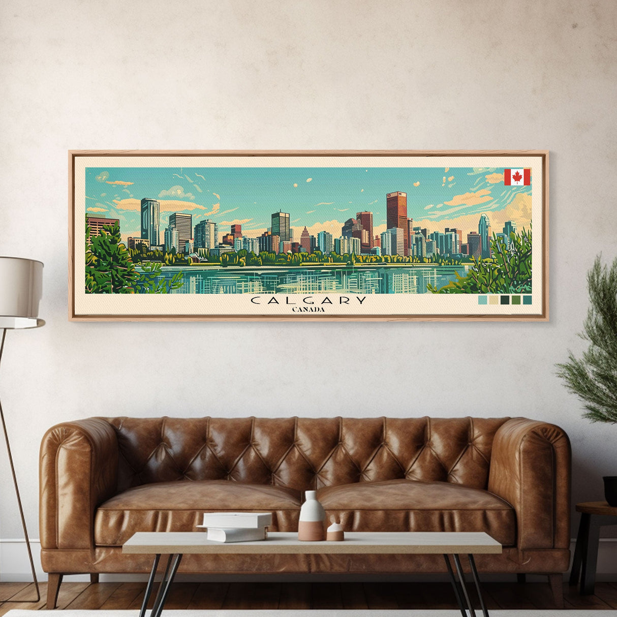 Calgary, Canada Panoramic Canvas Print, Calgary, Canada Painting, Canada Art, Calgary Travel Poster, Travel Art, Guest Room Painting