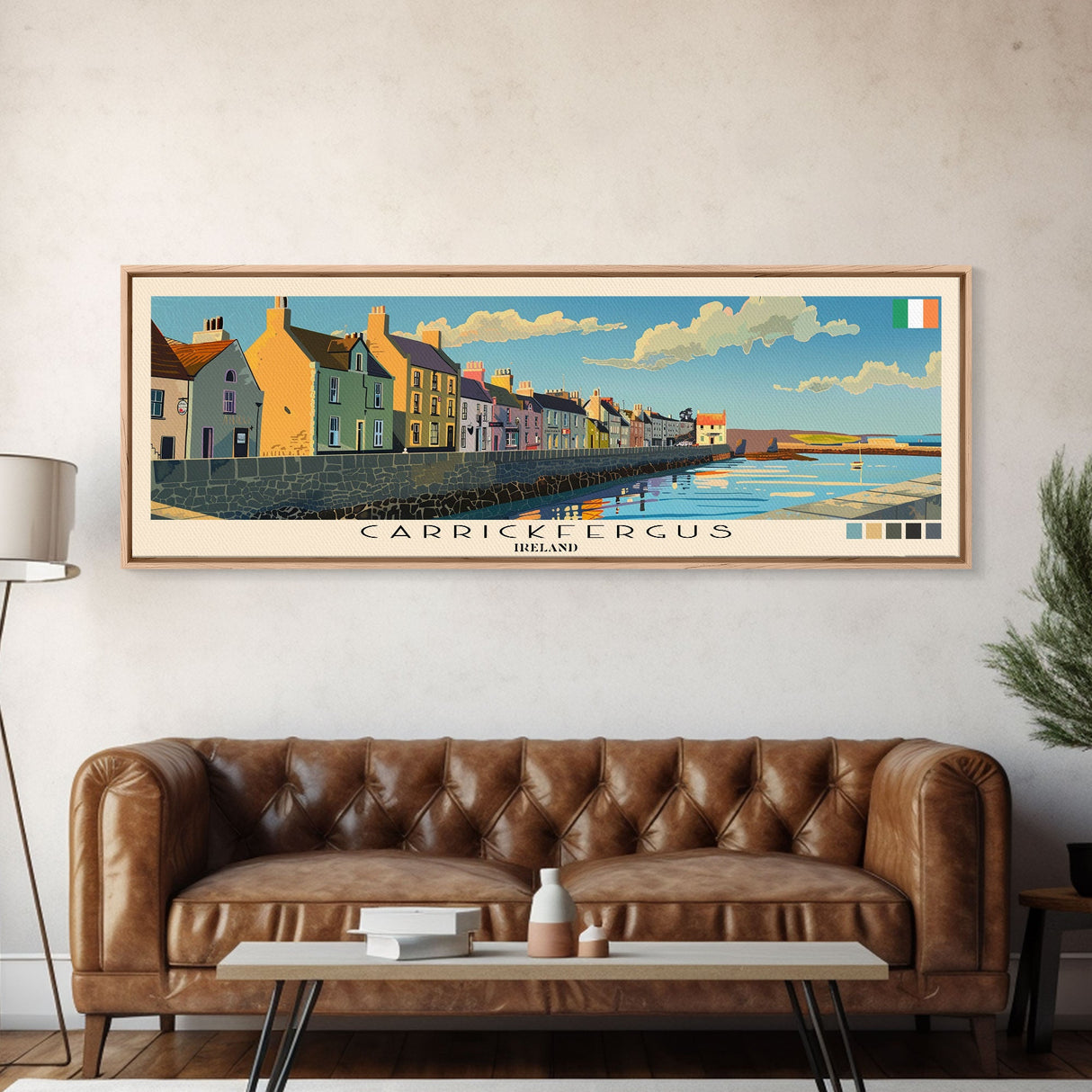 Carrickfergus, Ireland Panoramic Canvas Print, Carrickfergus, Ireland Painting, Ireland Art, Carrickfergus Travel Poster, Travel Art, Living Room Painting