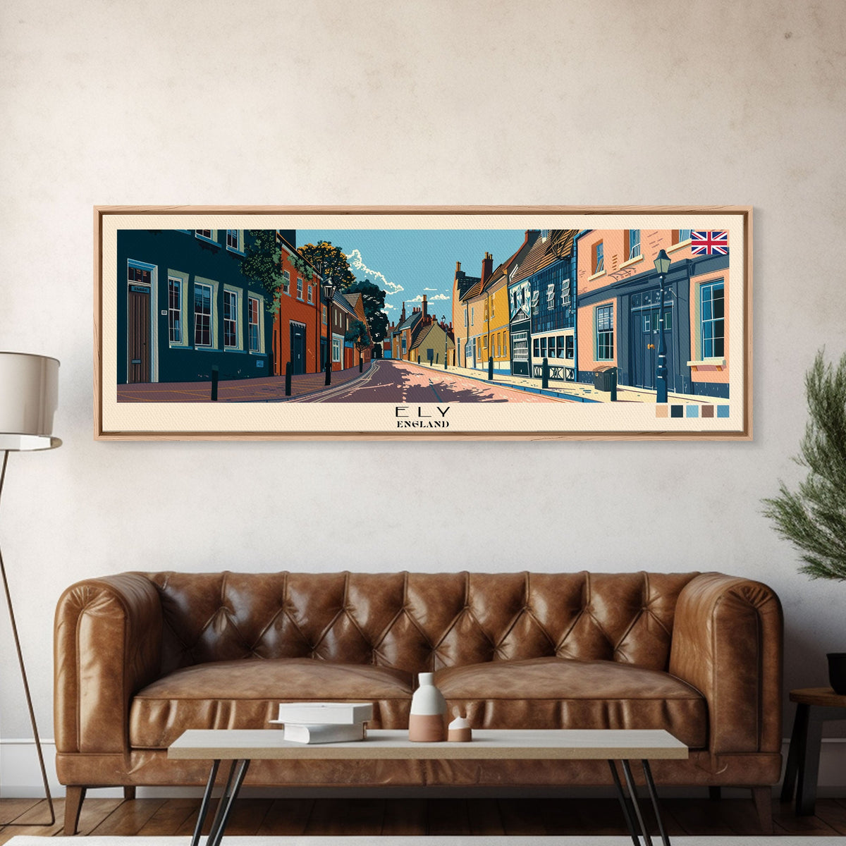 Ely, England Panoramic Canvas Print, Ely, England Painting, England Art, Ely Travel Poster, Travel Art, Living Room Painting