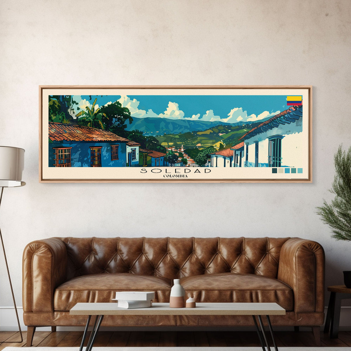 Soledad, Colombia Panoramic Canvas Print, Soledad, Colombia Painting, Colombia Art, Soledad Travel Poster, Travel Art, Guest Room Painting