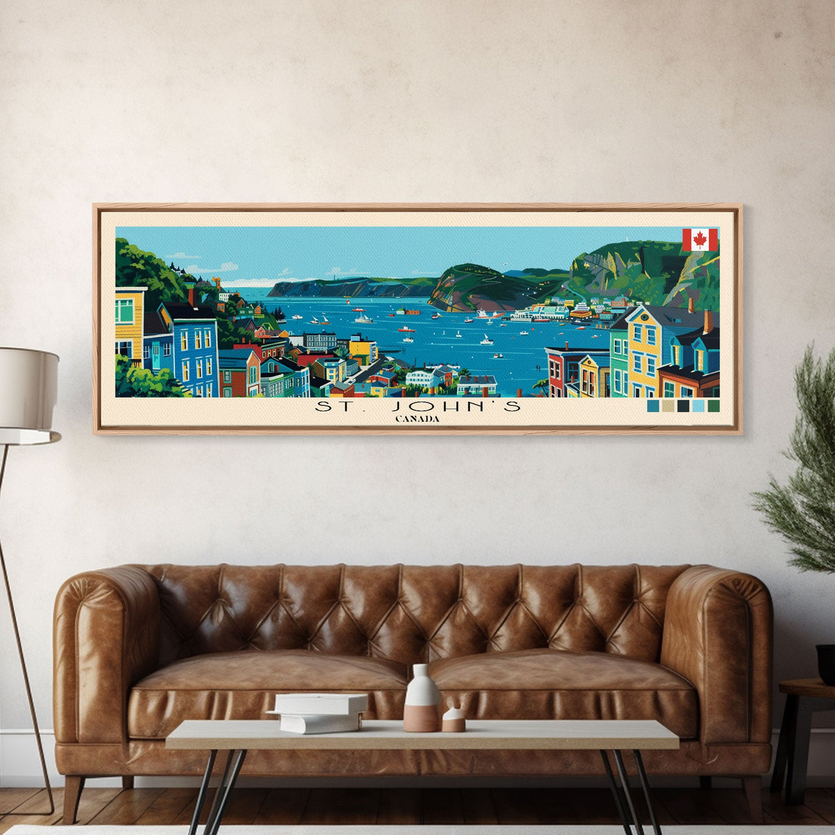 St. John's, Canada Panoramic Canvas Print, St. John's, Canada Painting, Canada Art, St. John's Travel Poster, Travel Art, Guest Room Painting