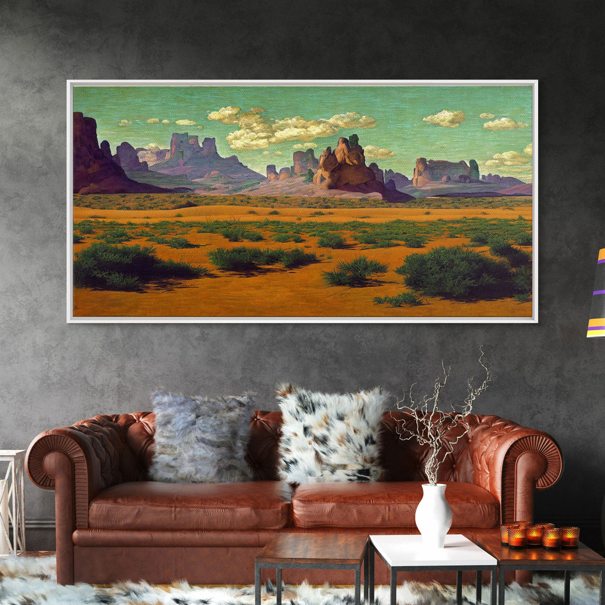 Pueblo Style Art, Painting Of the Arizona Desert, Wall Decor, Ready To Hang Framed Canvas Print, Oversize Wall Art