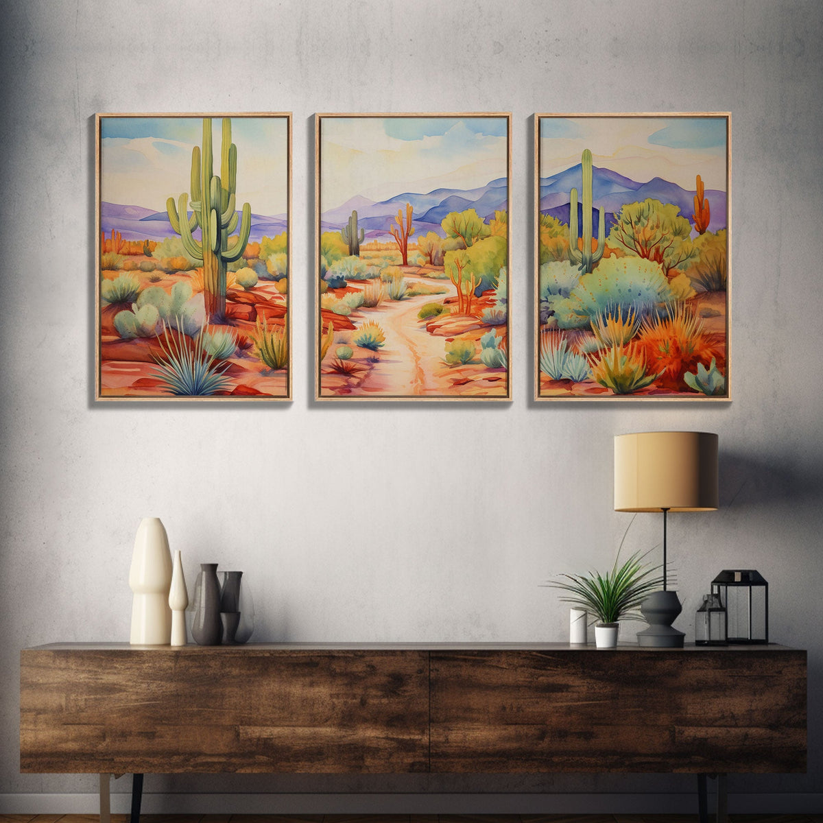 Southwestern Desert Landscape 3 Piece Canvas Prints, Painting, Minimalist Art, Decor, Wall Decor, Wallpaper, Midcentury Modern Western Decor