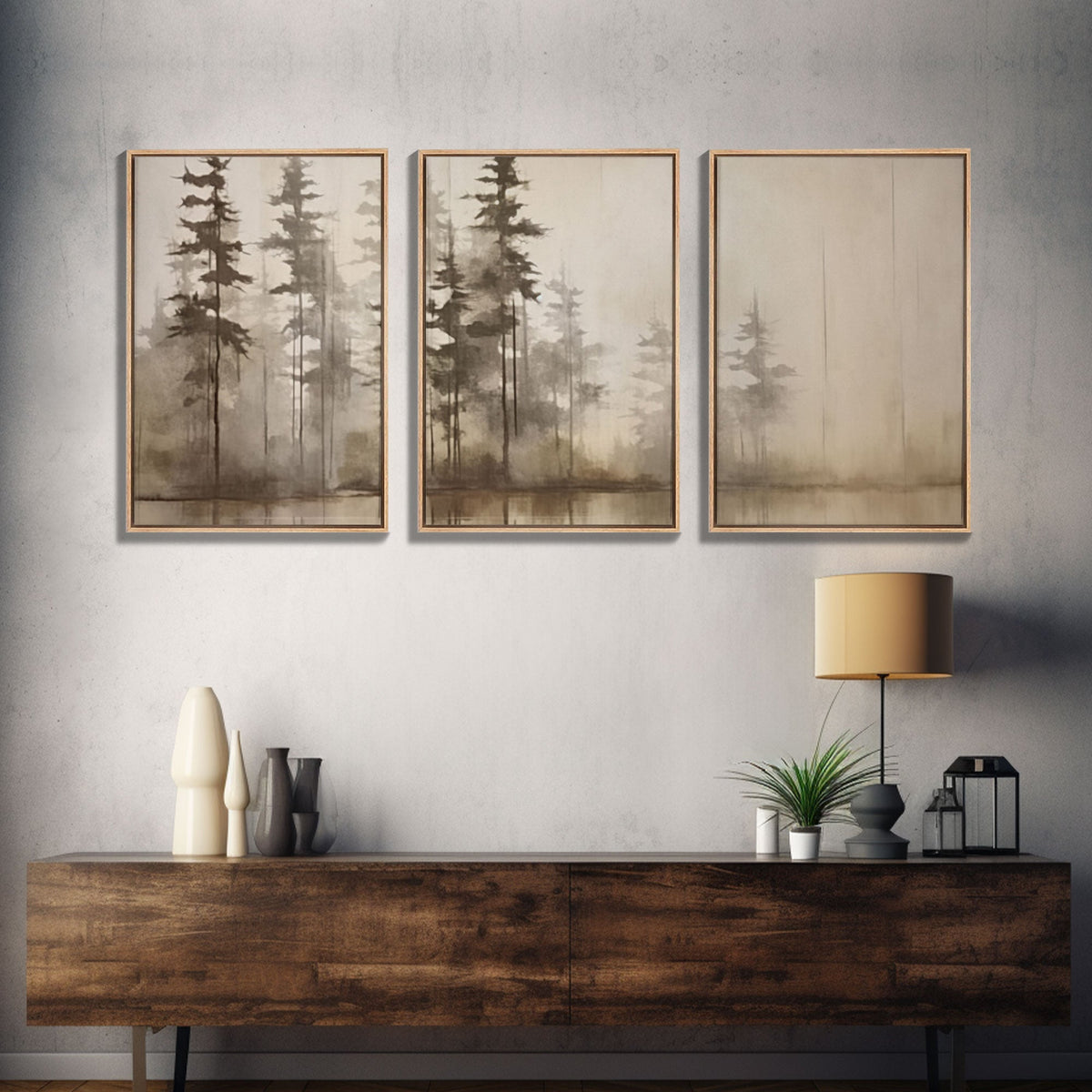 FRAMED Olive Green and Beige Art 3 Panel Set Beach Landscape Painting Framed Wall Art Large Prints Art Framed Landscape Art Print Giclee