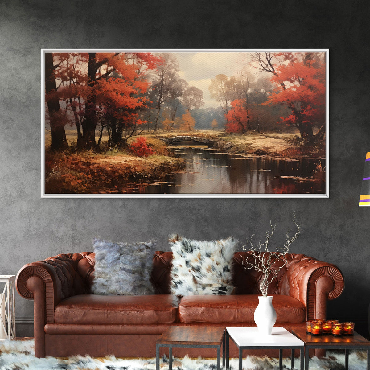 Fall Decor Framed Canvas Print | Trees With Falling Leaves | Fall Wedding Decor | Fall Home Decor | Fall Wall Decor | Rustic Fall Decor