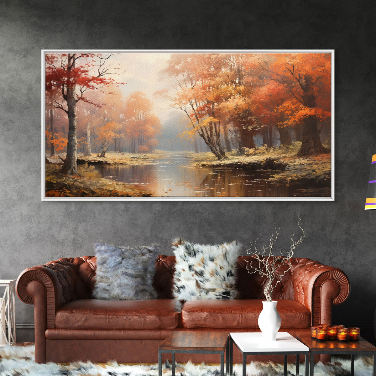 Beautiful Fall Landscape Painting Framed Canvas Print, Fall Decor, Thanksgiving Decor, Autumn Decor, Home Decor, Fall Decorations