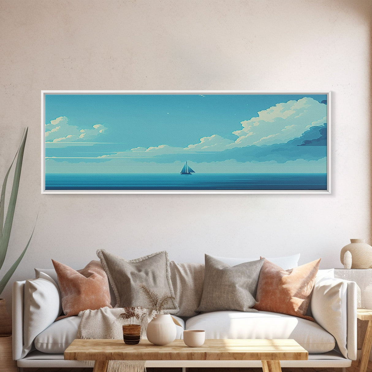 Just You, Me, and the Sea - Nautical Art - Sail Boat on the Open Ocean - Framed Canvas Print - Panoramic Art - Ultra Wide Art