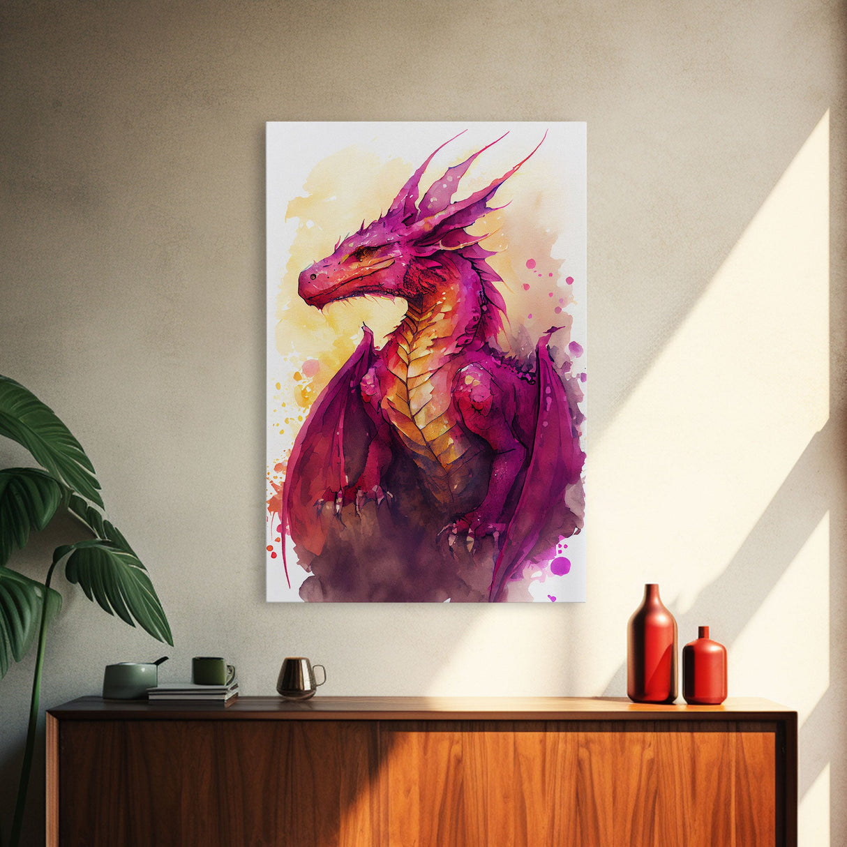 Magenta Purple Watercolor Dragon Fantasy Fine Art Print, Wall Decor, Wall Poster, Wall Art Print