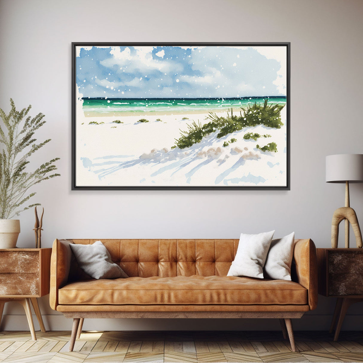 framed ocean art canvas, beach wall art, framed wall art, living room wall decor, abstract landscape art, framed canvas print