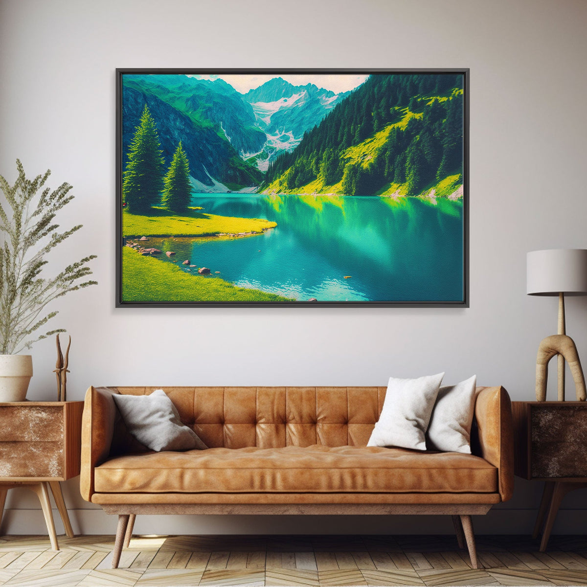 Calm and Serene Landscape Painting, Framed Canvas Print National Park Canvas Art, Framed wall decor, living room wall art, Pine Tree Lake