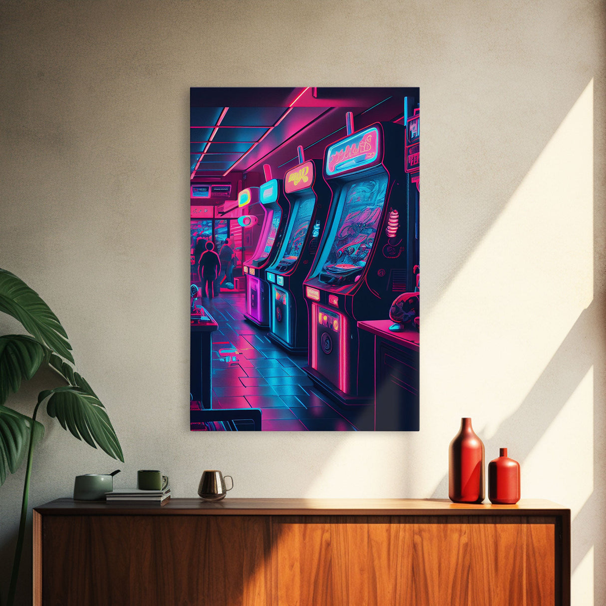Game Room Decor, Framed Canvas Print, Synthwave Arcade, Boys Room, Gamer Gift, Gaming Wall Art, Video Game Posters, Teen Room