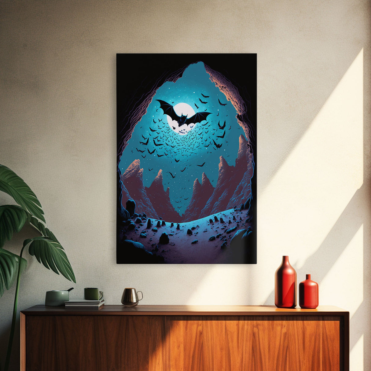 Vampire Bats, Spooky Halloween Decor, Goth Art, Framed Canvas Print