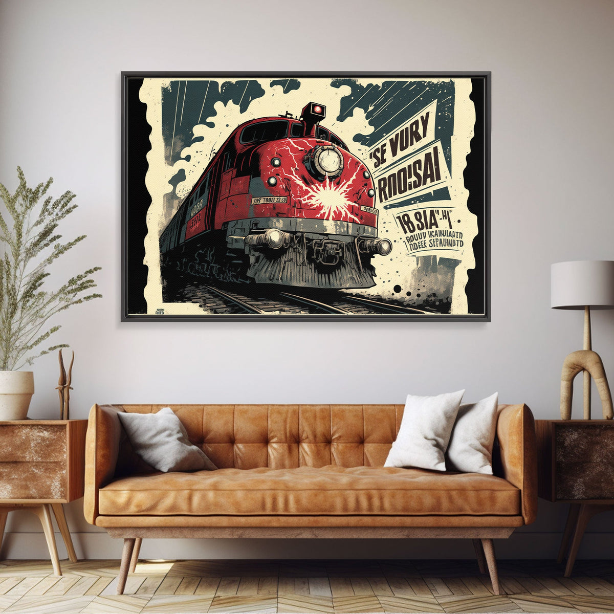 Fictional Soviet Propaganda Train Poster, Framed Canvas Print, Large Wall Art, USSR Art