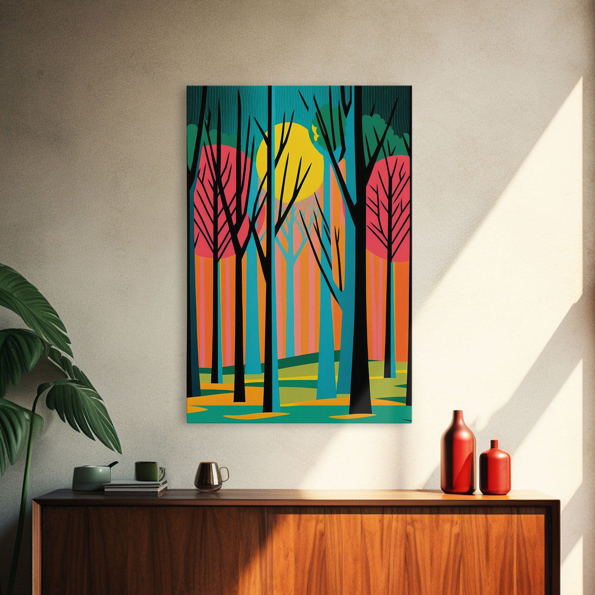 Vintage Style Art, Framed Canvas Prints, Lake and Pine Tree Forest Landscape, Florida Everglades at Sunset, Pop Art