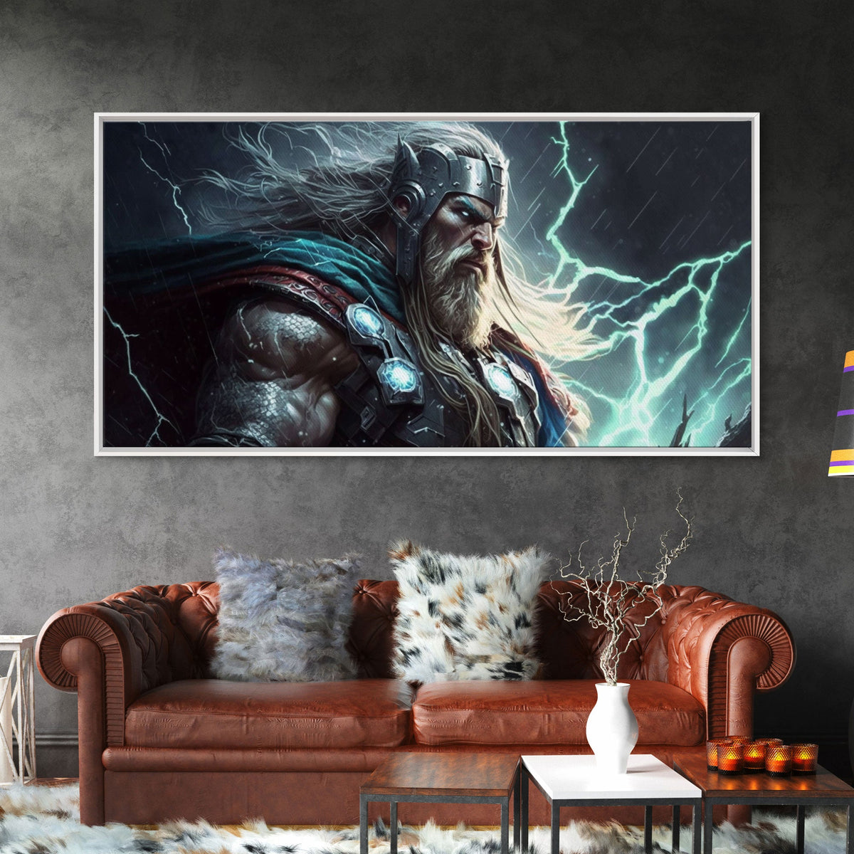 Thor God of Thunder, Framed Canvas Print, Norse Mythology Art, Fantasy Art