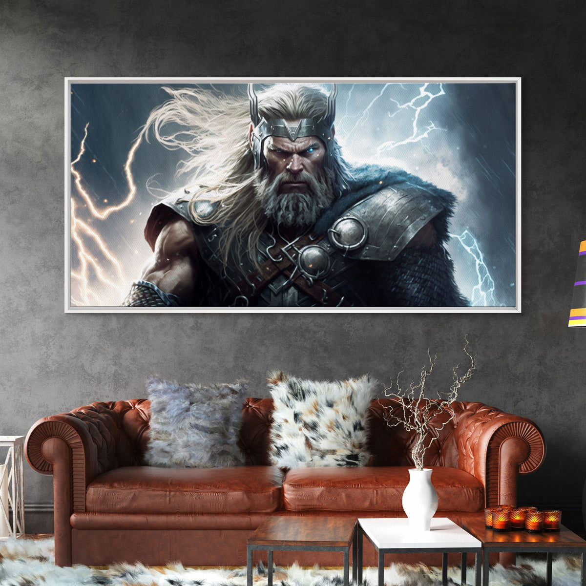 Thor Art, God of Thunder, Framed Canvas Print, Norse Mythology Art, Fantasy Art
