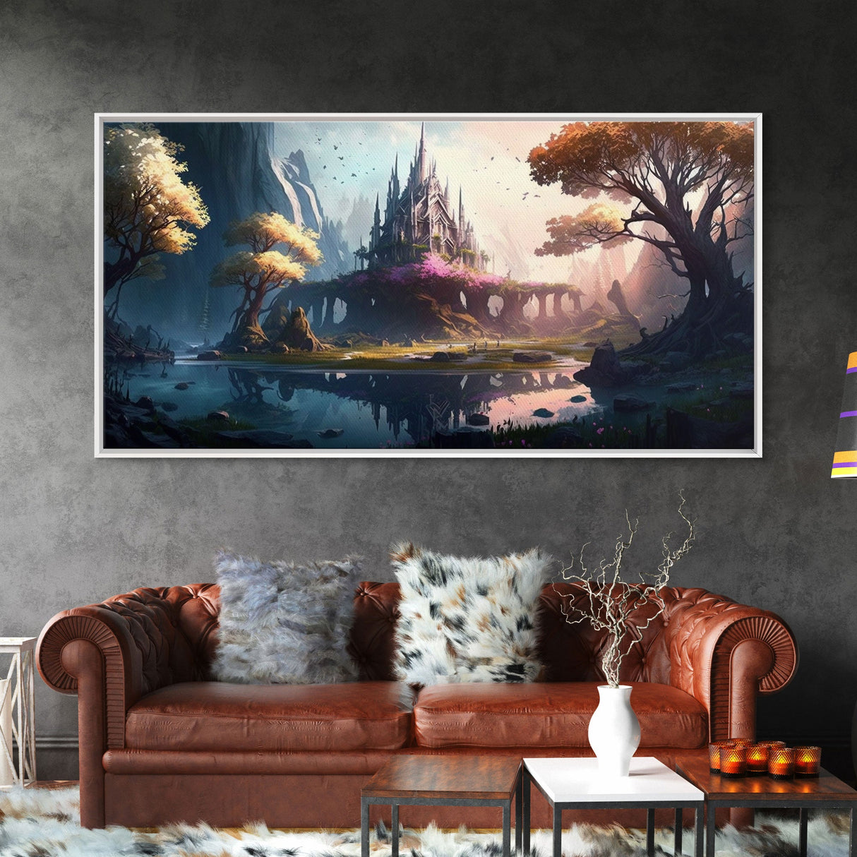 Norse Mythology Art, Alfheim Realm of the Light Elves, Framed Canvas Print, Fantasy Wall Art