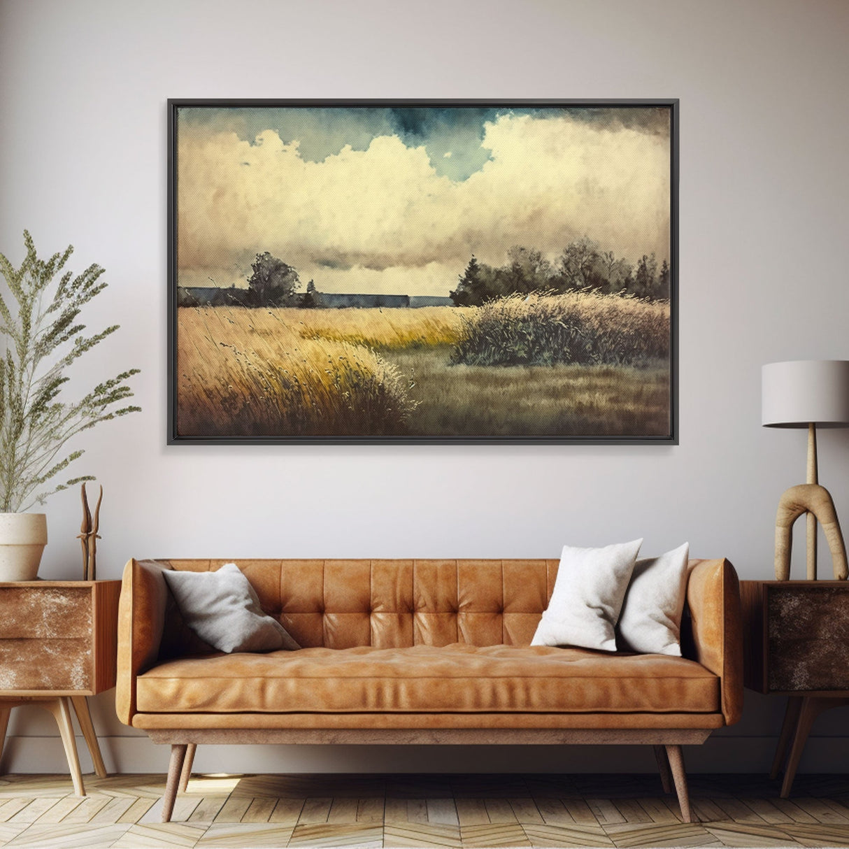 Subdued Watercolor Wall Art, Framed Canvas Print, Muted Moody Minimalist Boho Style Wall Art, Guest Room, Above Bed Art, Above Sofa Wall Art