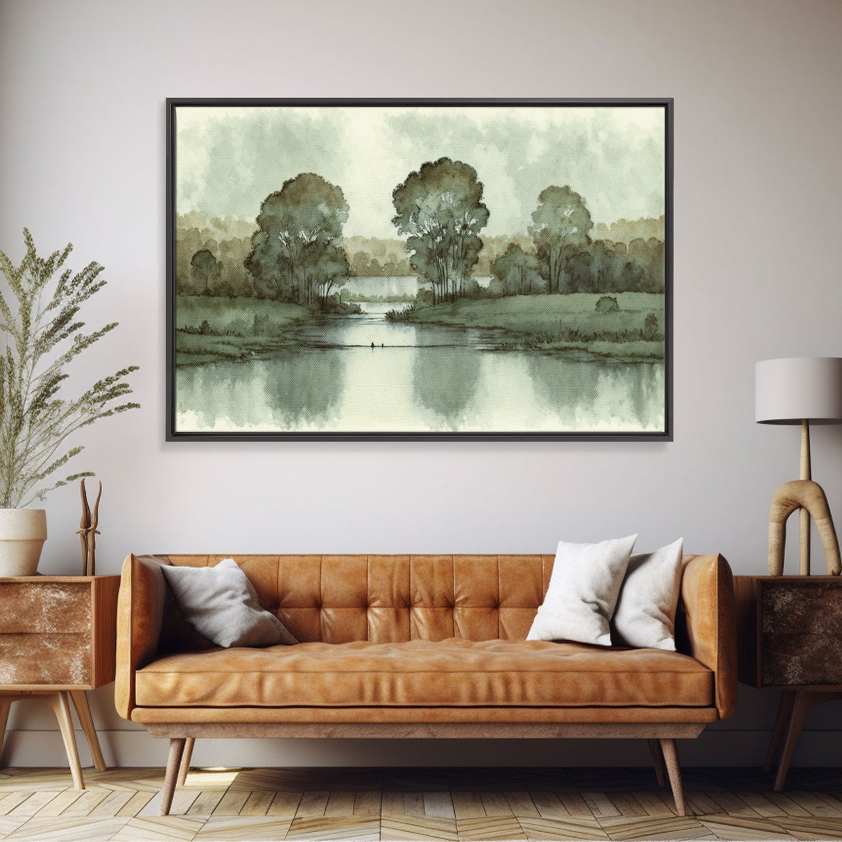 Vintage Landscape Wall Art Print, Nature Framed Large Gallery Art, Minimalist Art Ready to Hang, With Hangers, Muted Farmhouse Art