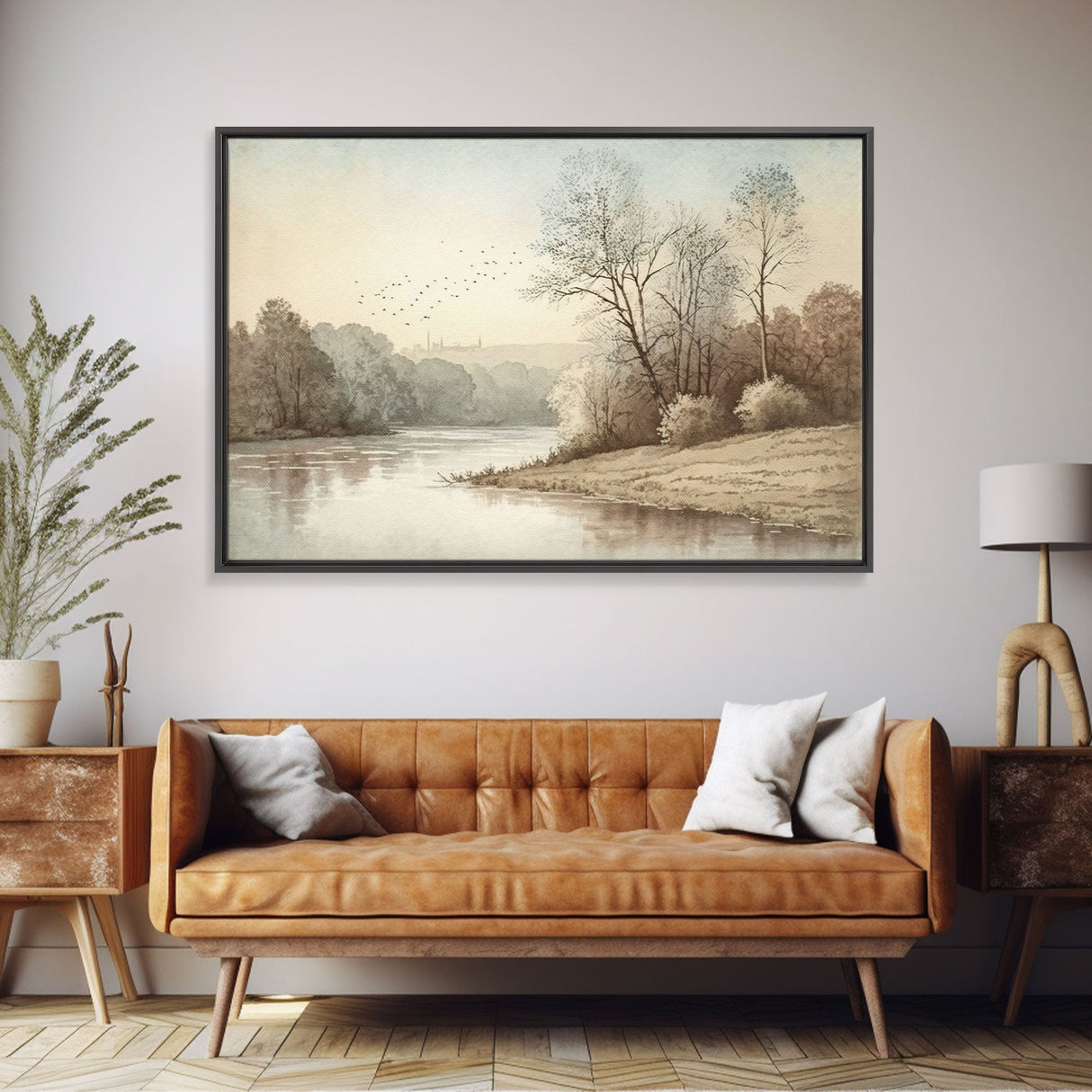 Farmhouse Wall Art, Retro / Vintage Style Landscape, Framed Canvas Print, Boho Style Minimalist Art, Framed Wall Art